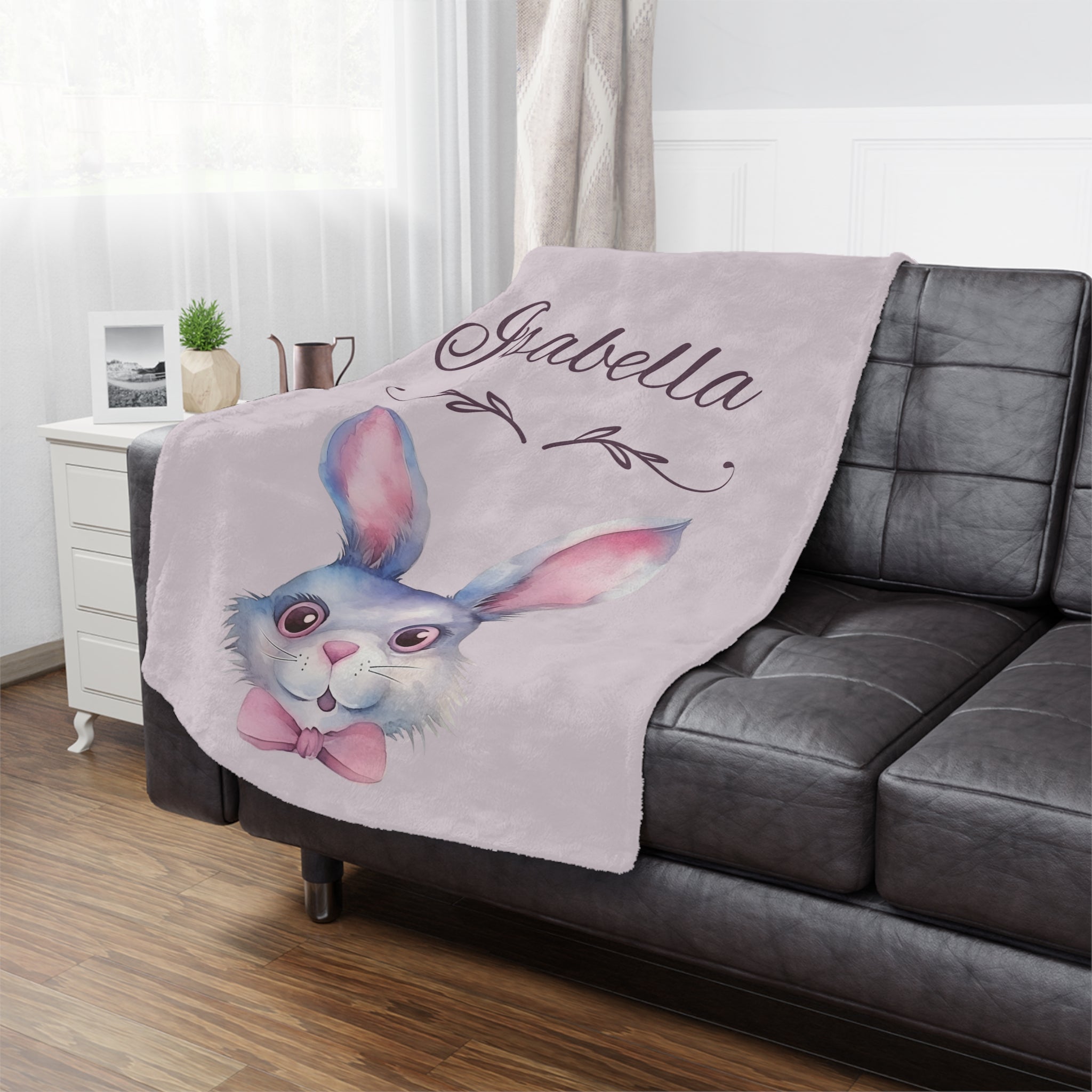Pink Rabbit Girl Artistic Blanket