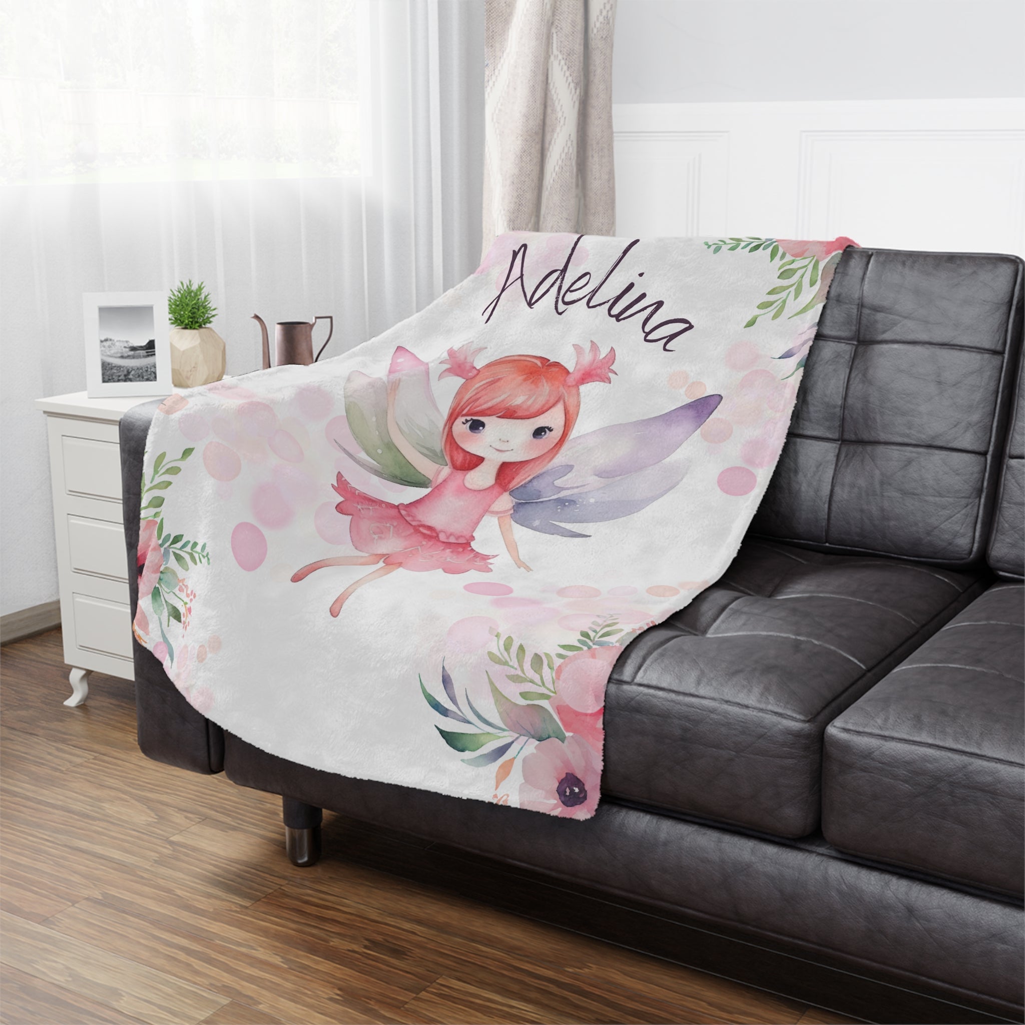 Pink Flower Feya Girl Artistic Blanket