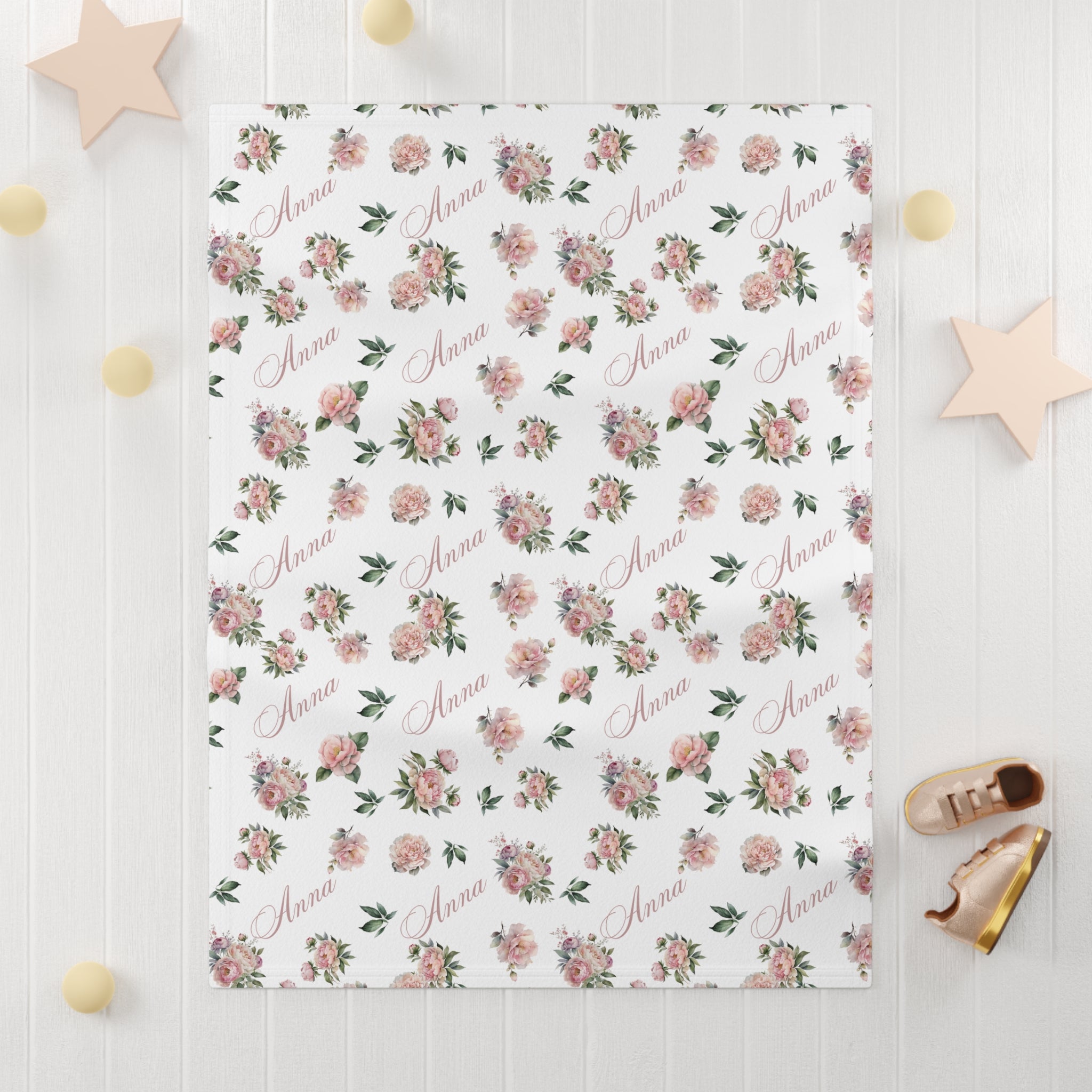 Beige Peonies Baby Blanket