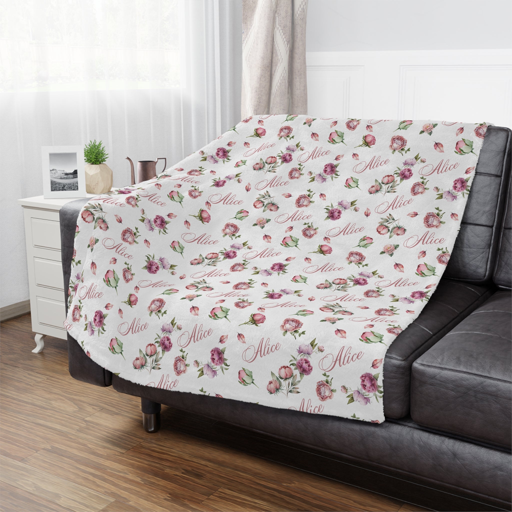 Pink Peonies Minkey Blanket